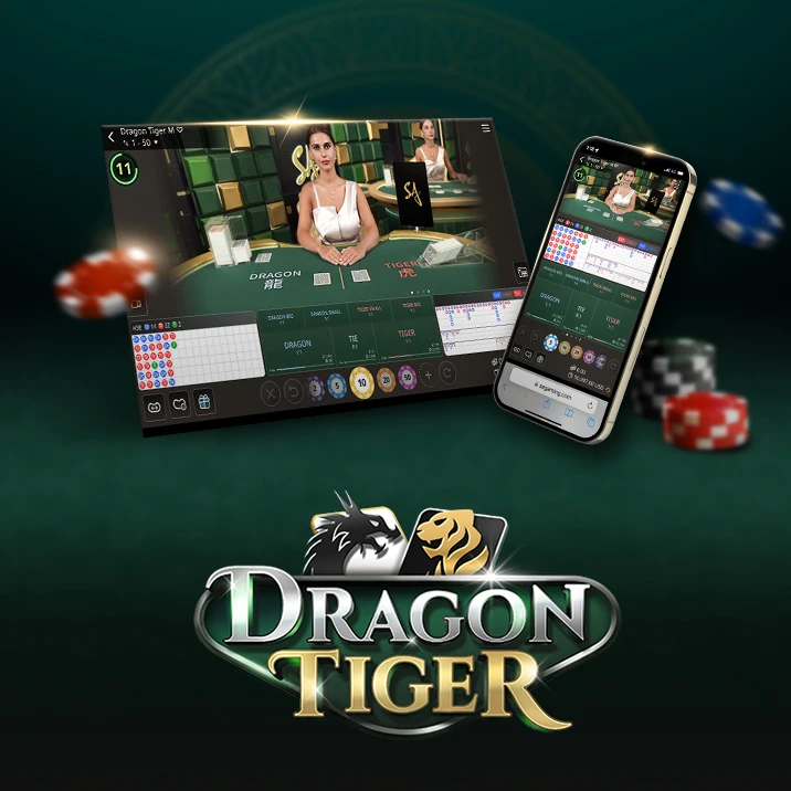 Dragon Tiger game interface on desktop and mobile, an online casino card game by a leading iGaming provider, SA Gaming .